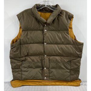Vintage Mens Olive Green Down Puffer Vest With Snap Buttons & Pockets 24" Chest